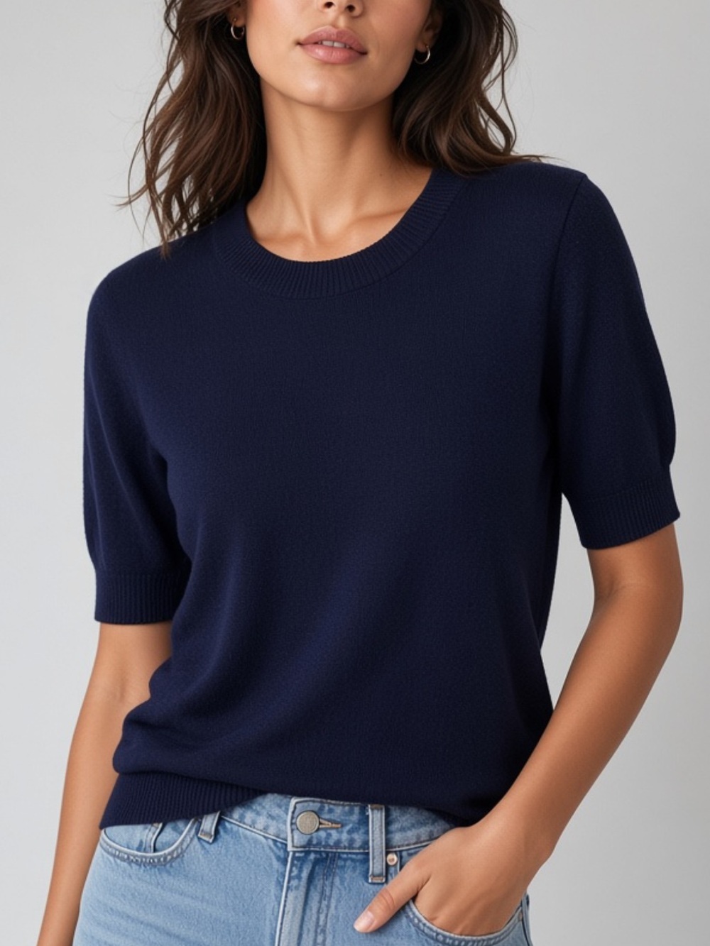 J.Crew Navy Blue Cotton Knit Short Sleeve Sweater Medium Crewneck